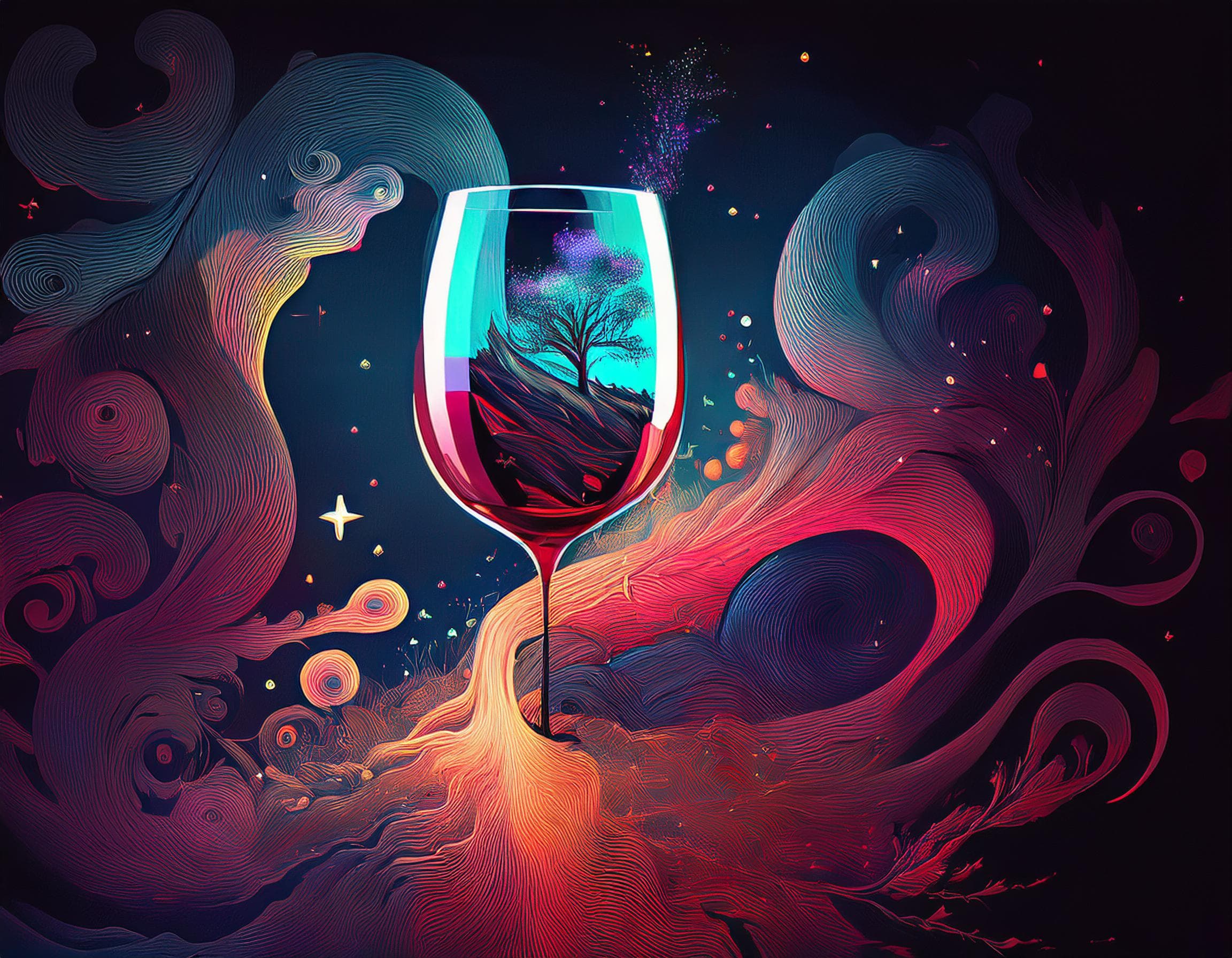 A imaginary abstract wine glass during a swirling fever dream about drinking alcohol.