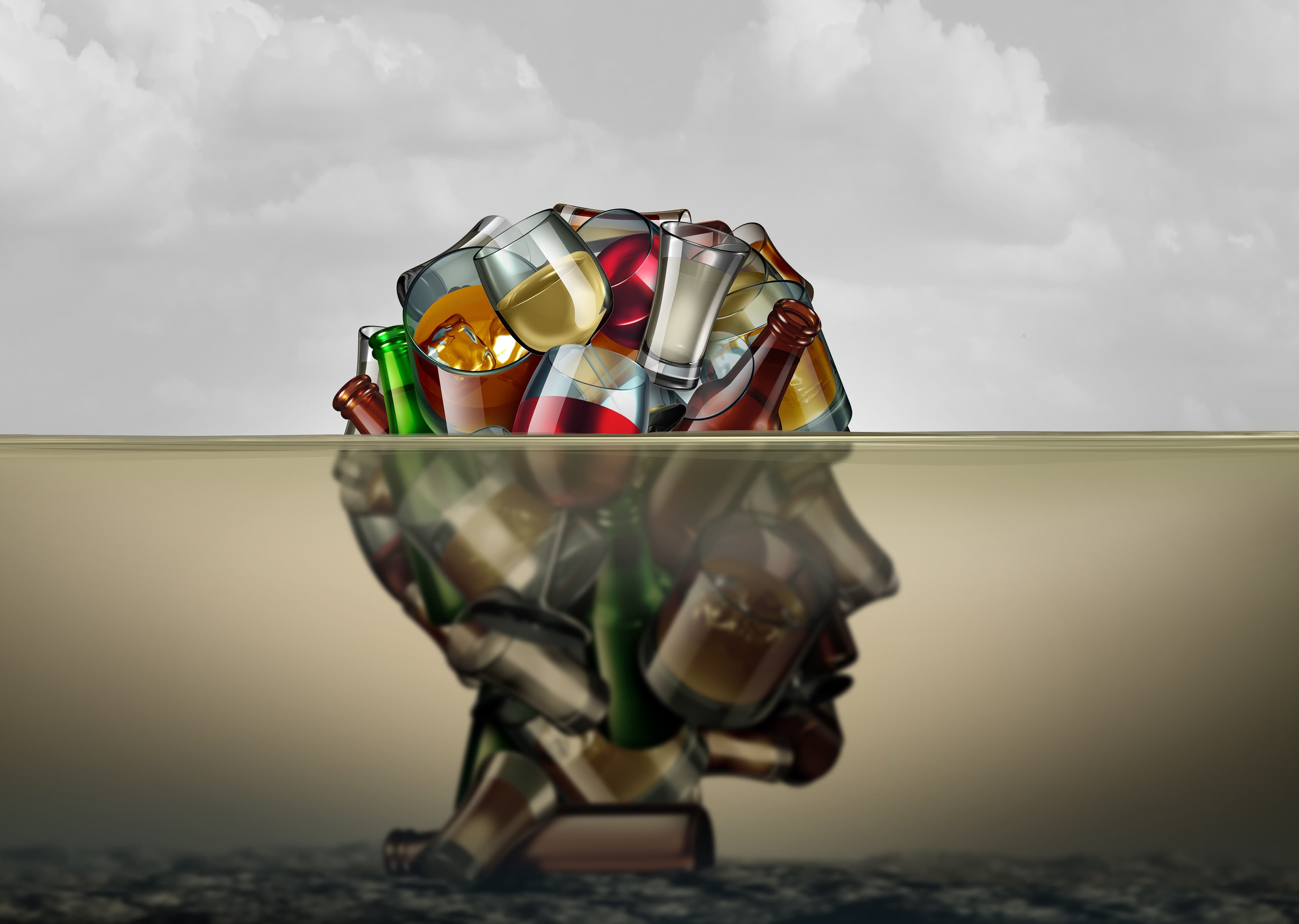 A person's mind make up entirely of different types of alcoholic drinks